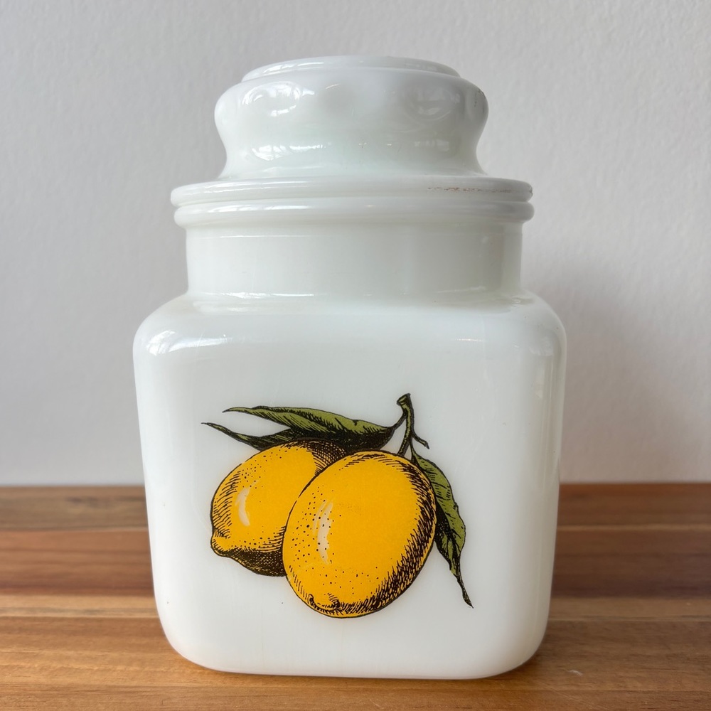 Vintage Milk Glass Canister Jar with Lemons